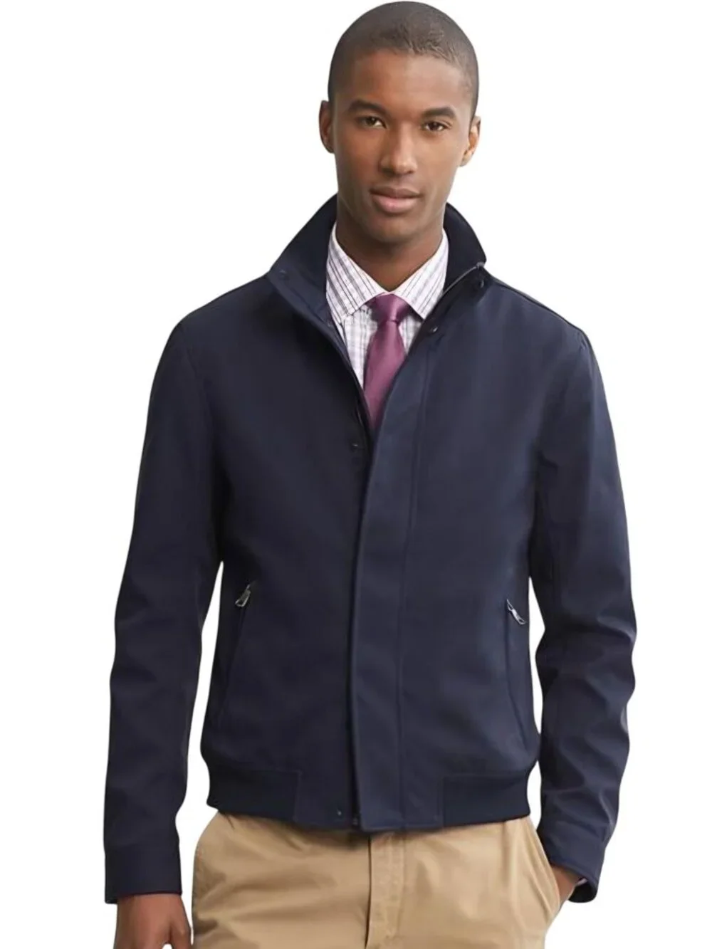 Banana Republic Navy Cotton Blend Bomber Jacket Full Zip Snap Zip Pockets Size L